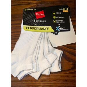 Hanes Premium Performance Low Cut Socks Mens Big Tall 12-14 White 3 Pairs 297XTP